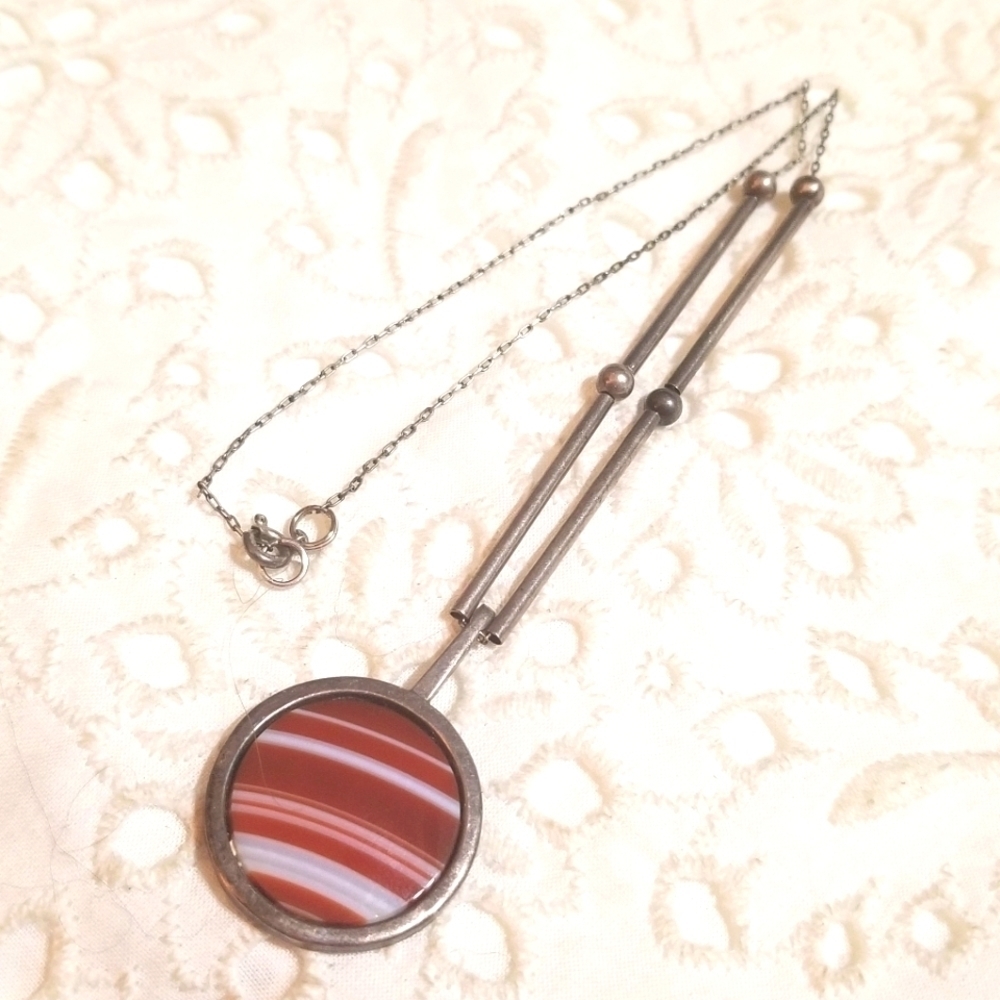 Vintage Silver and Red Striped Necklace - Picture 2 of 5
